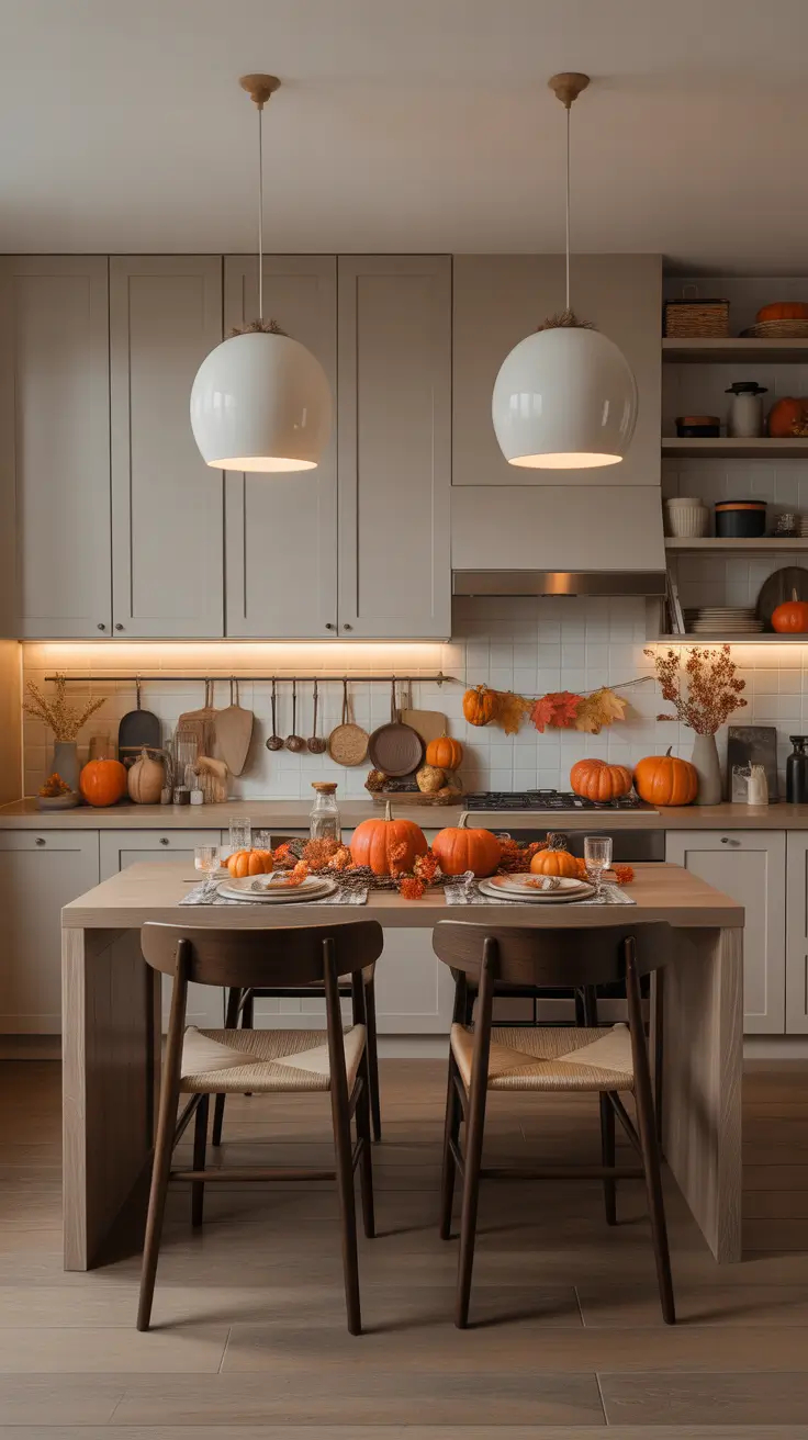 Halloween Decor Ideas Cozy Neutral Kitchen With Subtle Fall Accents