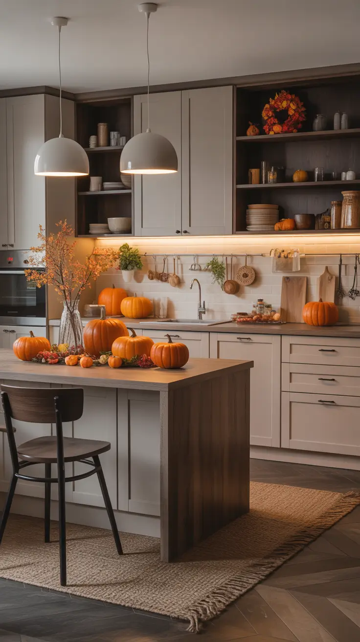 Halloween Decor Ideas Cozy Neutral Kitchen With Subtle Fall Accents