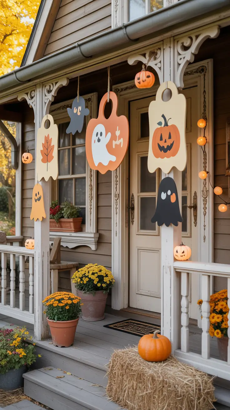 Halloween Door Hangers Ideas 2026 Playful Ghost Garland Halloween Door Hangers Ideas