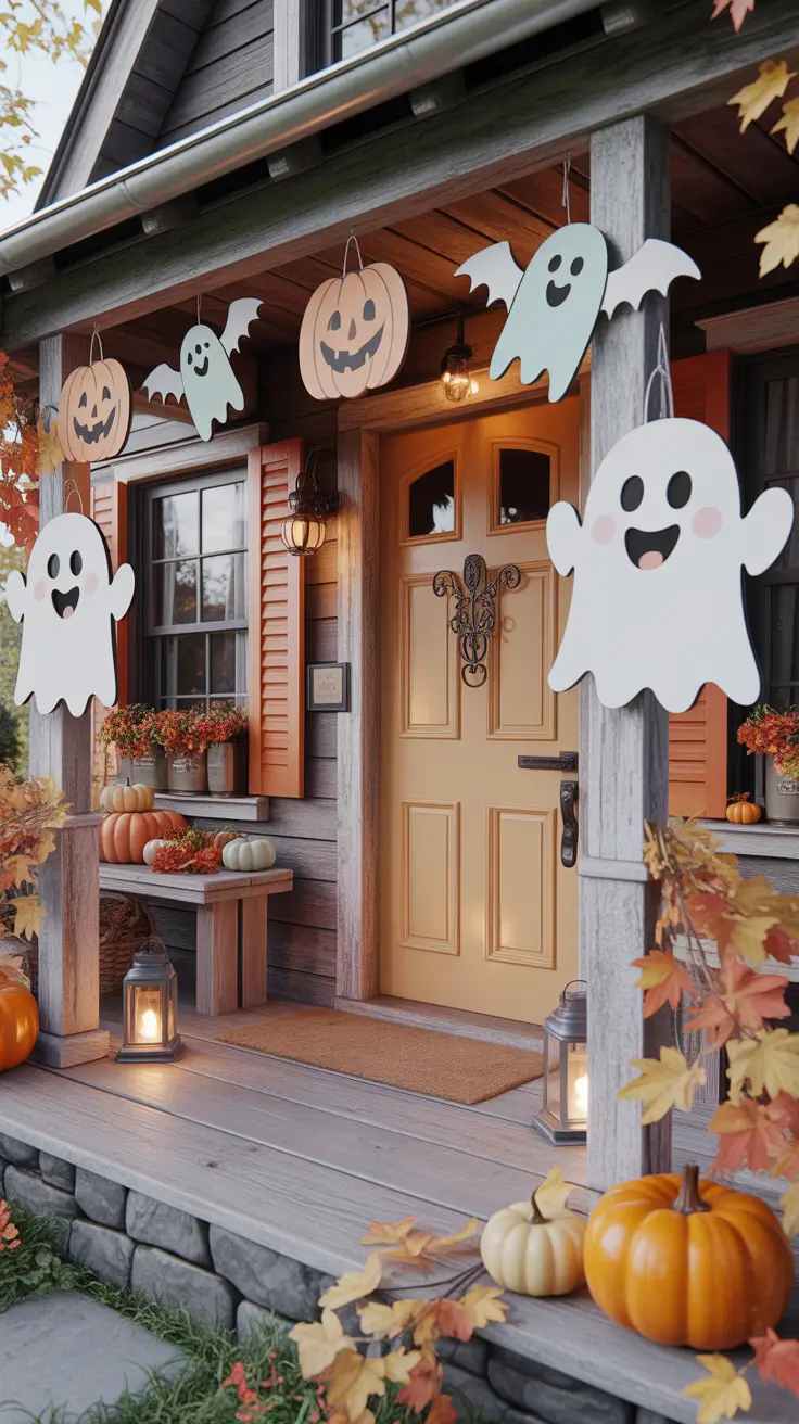 Halloween Door Hangers Ideas 2026 Playful Ghost Garland Halloween Door Hangers Ideas