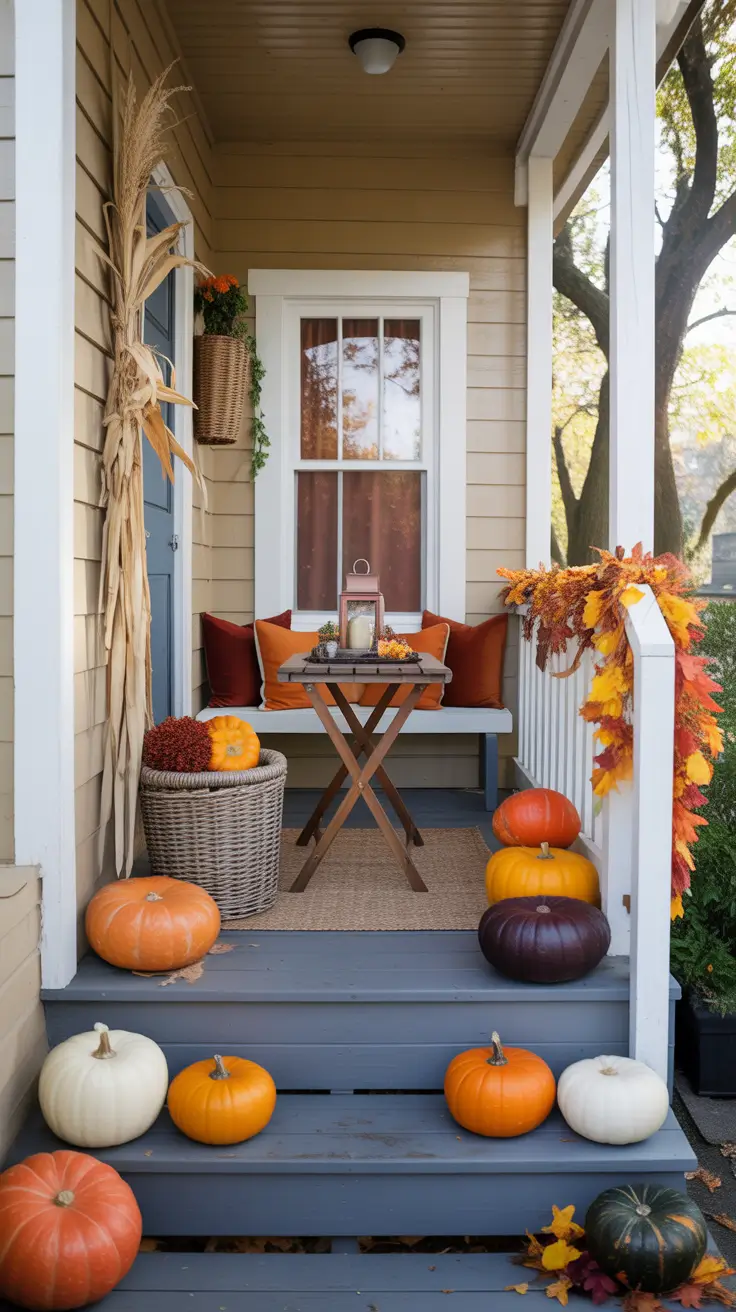 Small Front Porch Fall And Halloween Decor Ideas That Feel Spacious