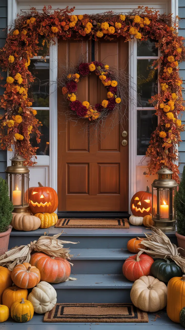Elegant Halloween Front Porch Decor Ideas With Statement Wreaths