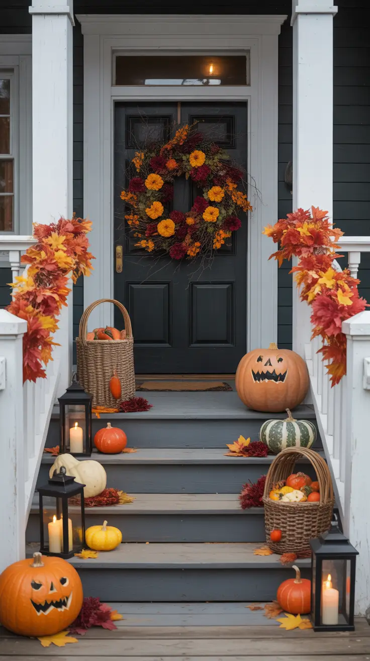 Traditional Front Porch Halloween Decor Ideas With Symmetry And Warmth