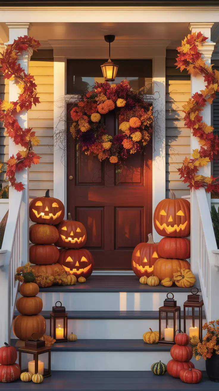 Traditional Front Porch Halloween Decor Ideas With Symmetry And Warmth