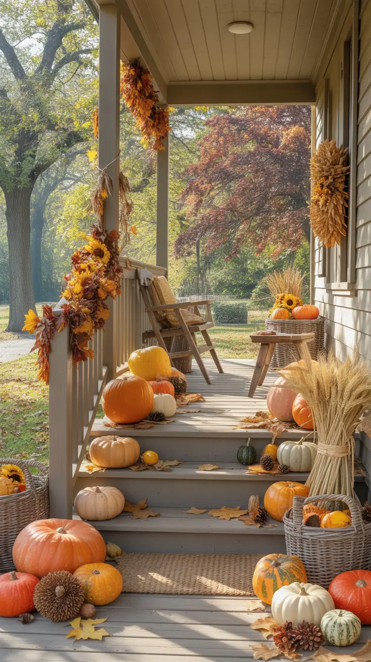 Cozy Farmhouse Front Porch Halloween Decor Ideas With Natural Layers