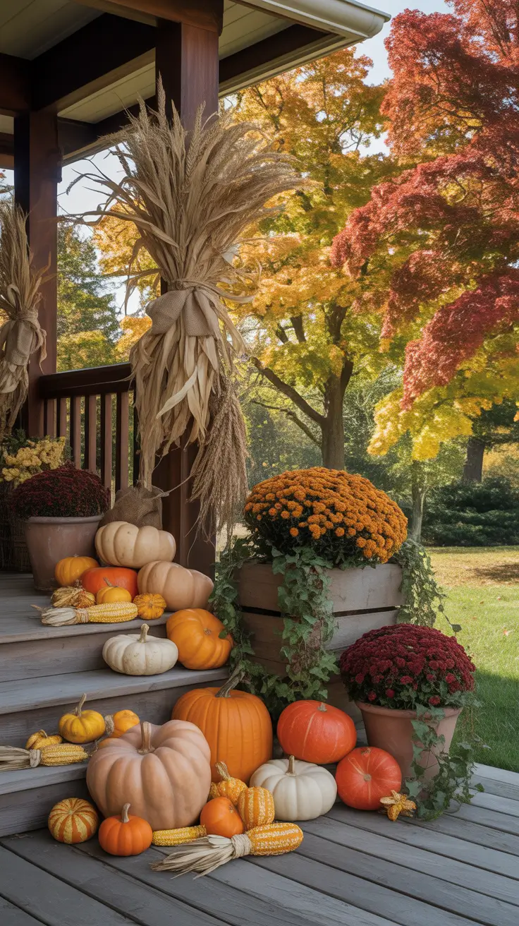 Cozy Farmhouse Front Porch Halloween Decor Ideas With Natural Layers