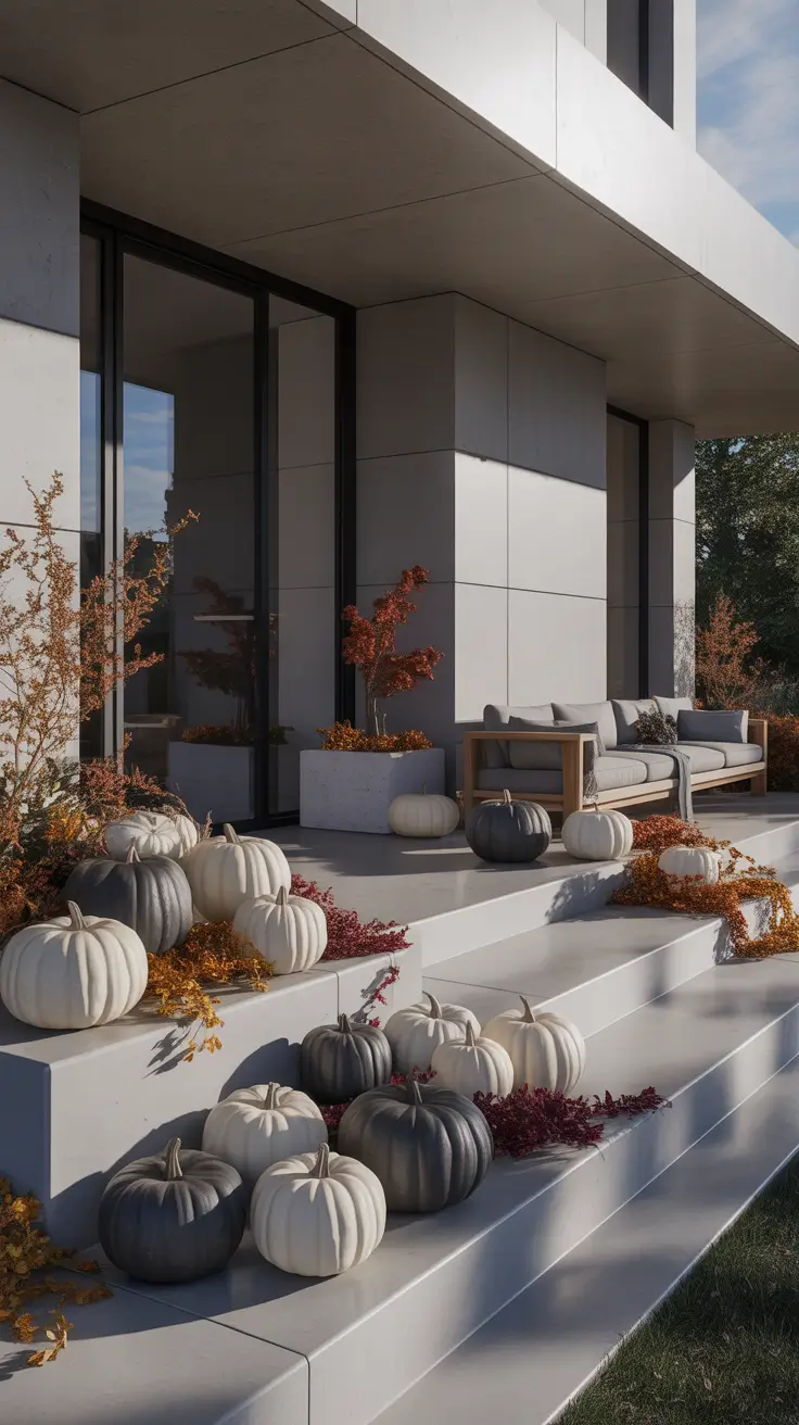 Modern Minimal Front Porch Halloween Decor Ideas With Sculptural Pumpkins