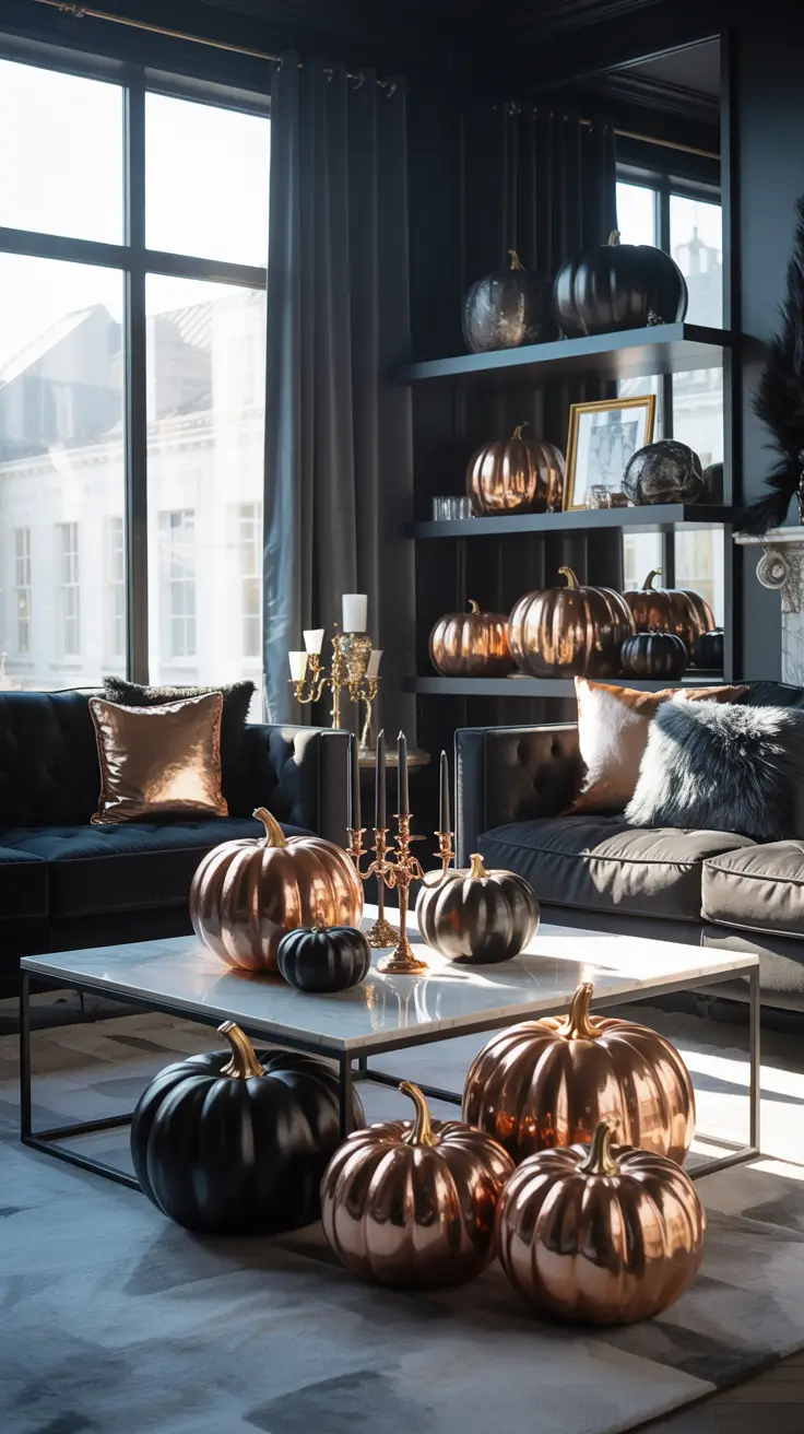 Halloween Home Decor Ideas 2026 Luxe Halloween Home Decor Ideas With Metallic Pumpkins