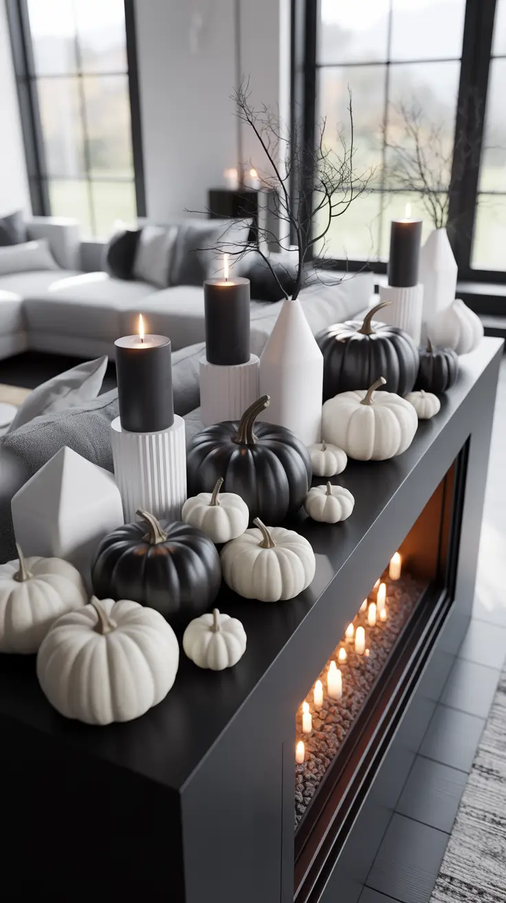 Halloween Mantle Ideas 2026 Black And White Halloween Mantle Decor Ideas With High Contrast