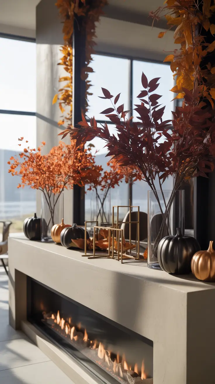 Halloween Mantle Ideas 2026 Contemporary Halloween Mantle Ideas With Sculptural Black and Gold Details