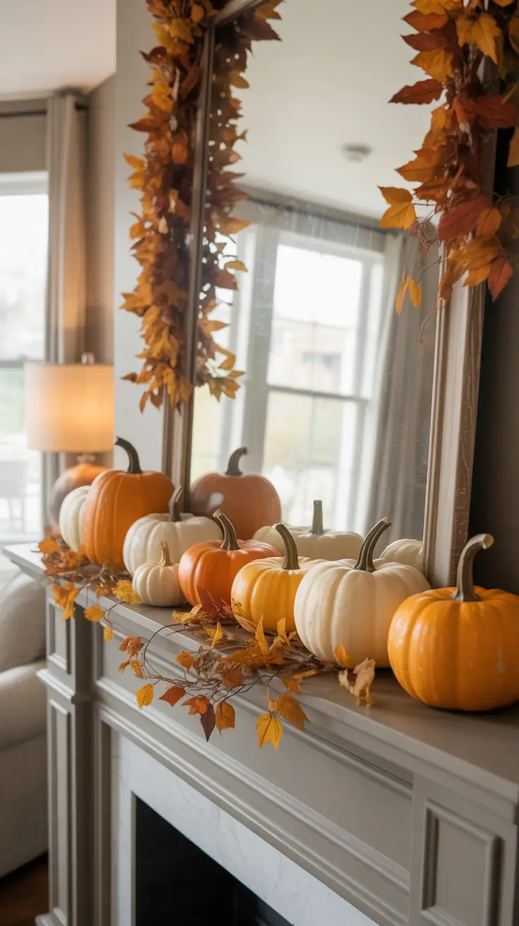 Halloween Mantle Ideas 2026 Classic Harvest Halloween Mantle Ideas With Layered Pumpkins