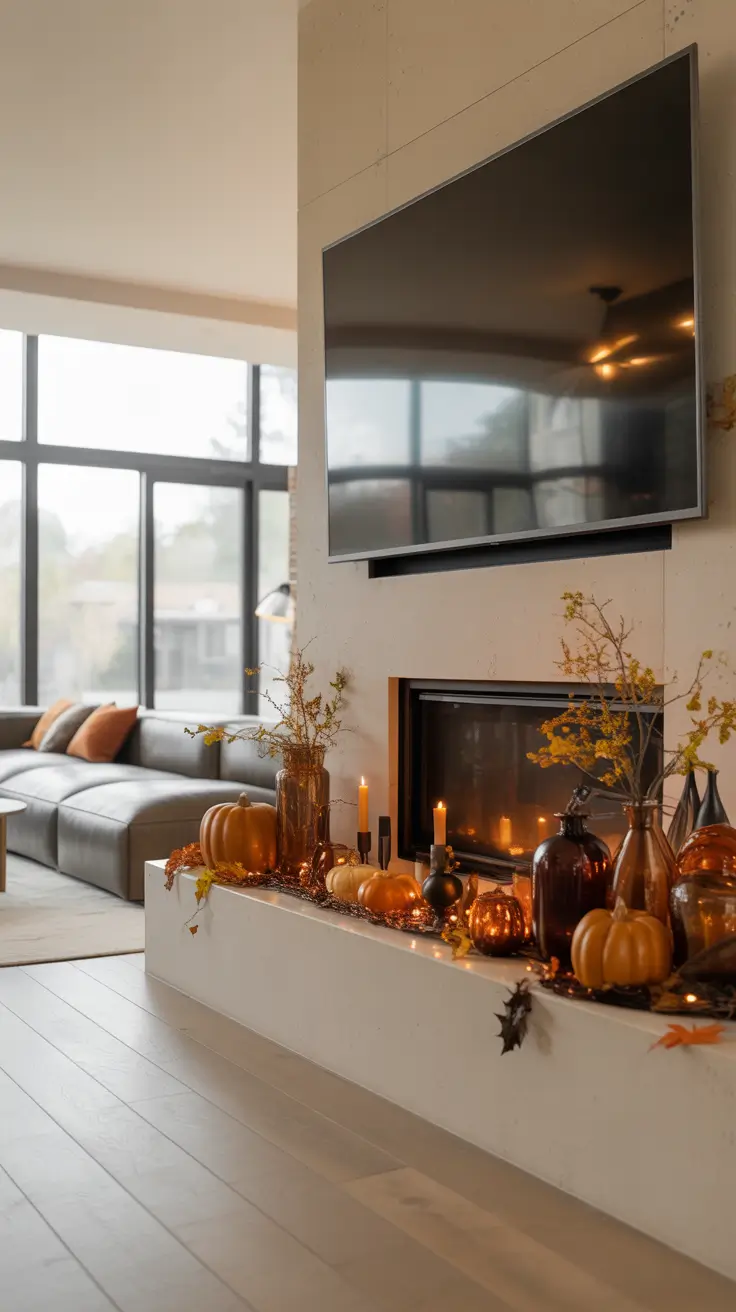 Halloween Mantle Ideas 2026 Modern TV Wall Halloween Mantle Ideas With Clean Lines