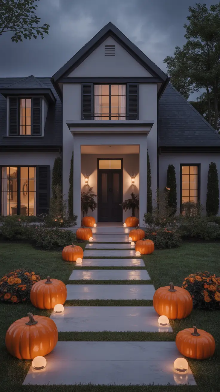 Halloween Outdoor Decorations 2026 Minimal Pumpkin Pathway Elegance