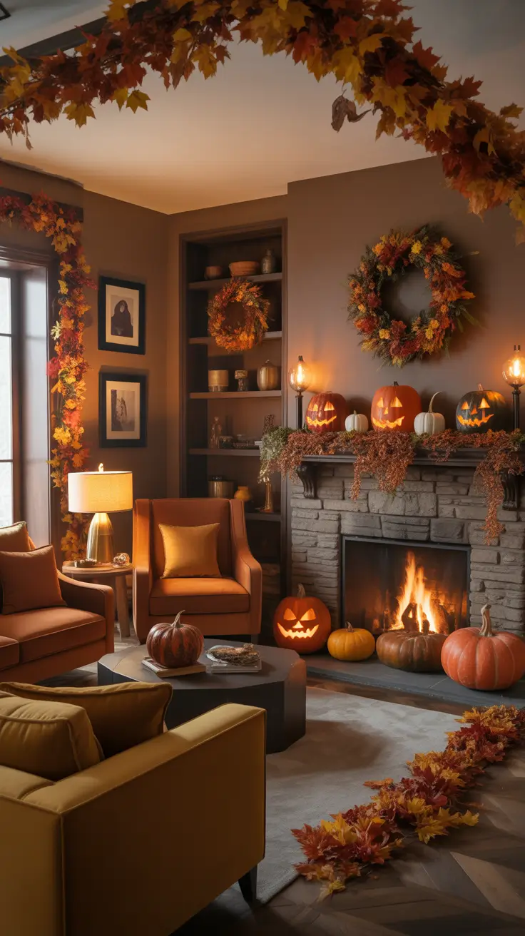 Indoor Halloween Decor Ideas Living Room Decor With Fall And Mood
