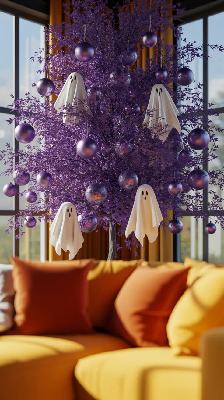 Halloween Tree Ideas 2026 Purple Halloween Tree With Ghost Ornaments
