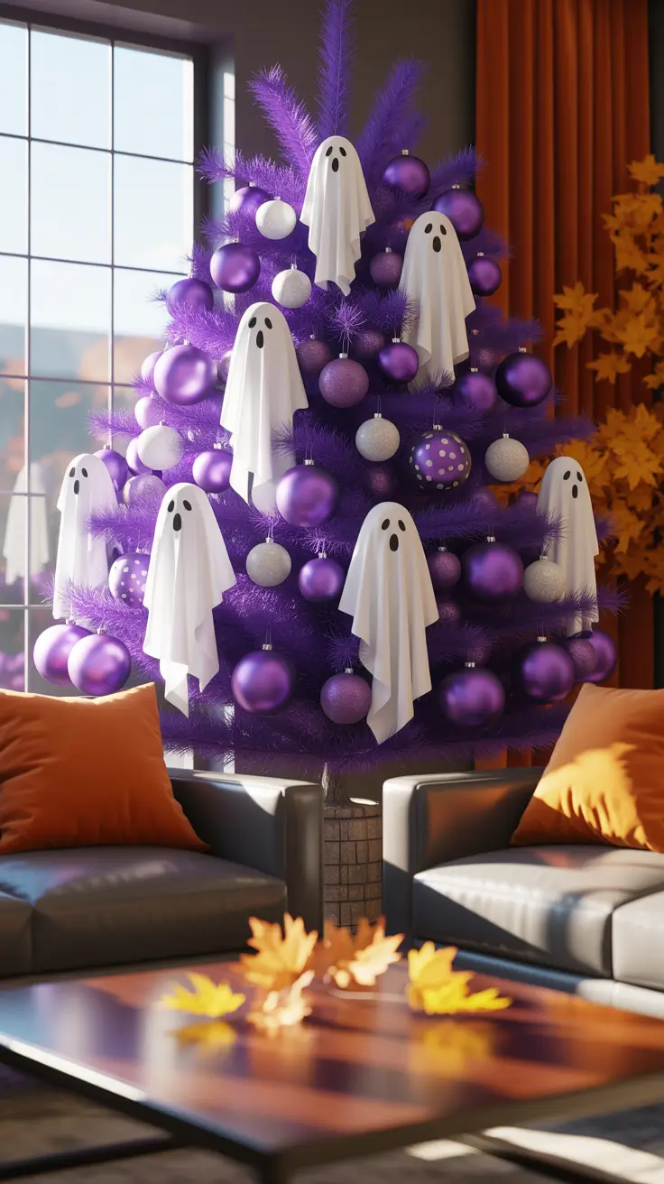 Halloween Tree Ideas 2026 Purple Ghost Themed Halloween Tree
