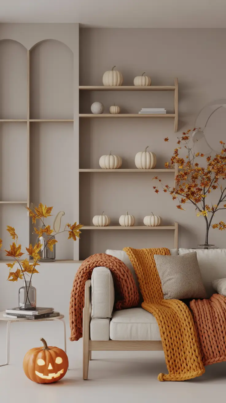 Minimal Indoor Halloween Decor Ideas with Soft Neutral Layers