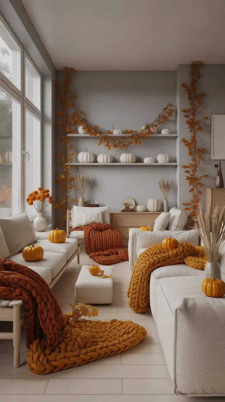 Minimal Indoor Halloween Decor Ideas with Soft Neutral Layers