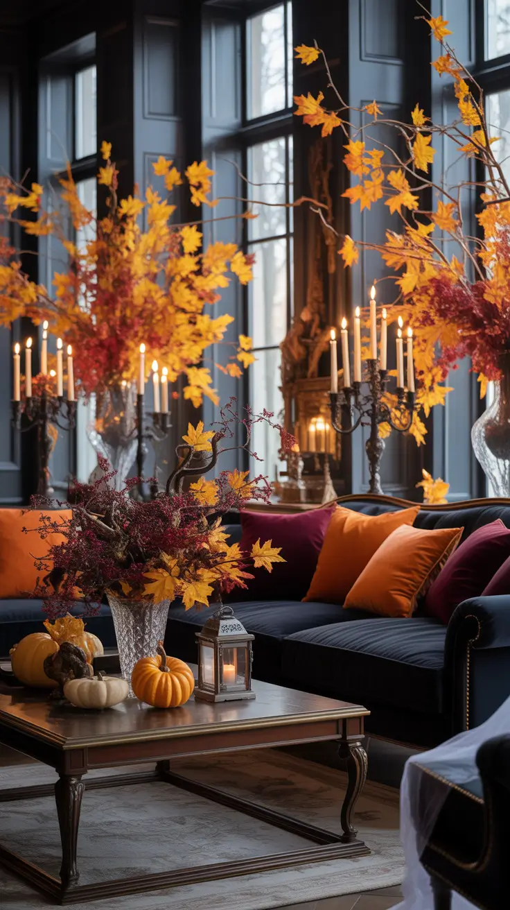 Moody Indoor Halloween Decor Ideas with Dark Romantic Drama