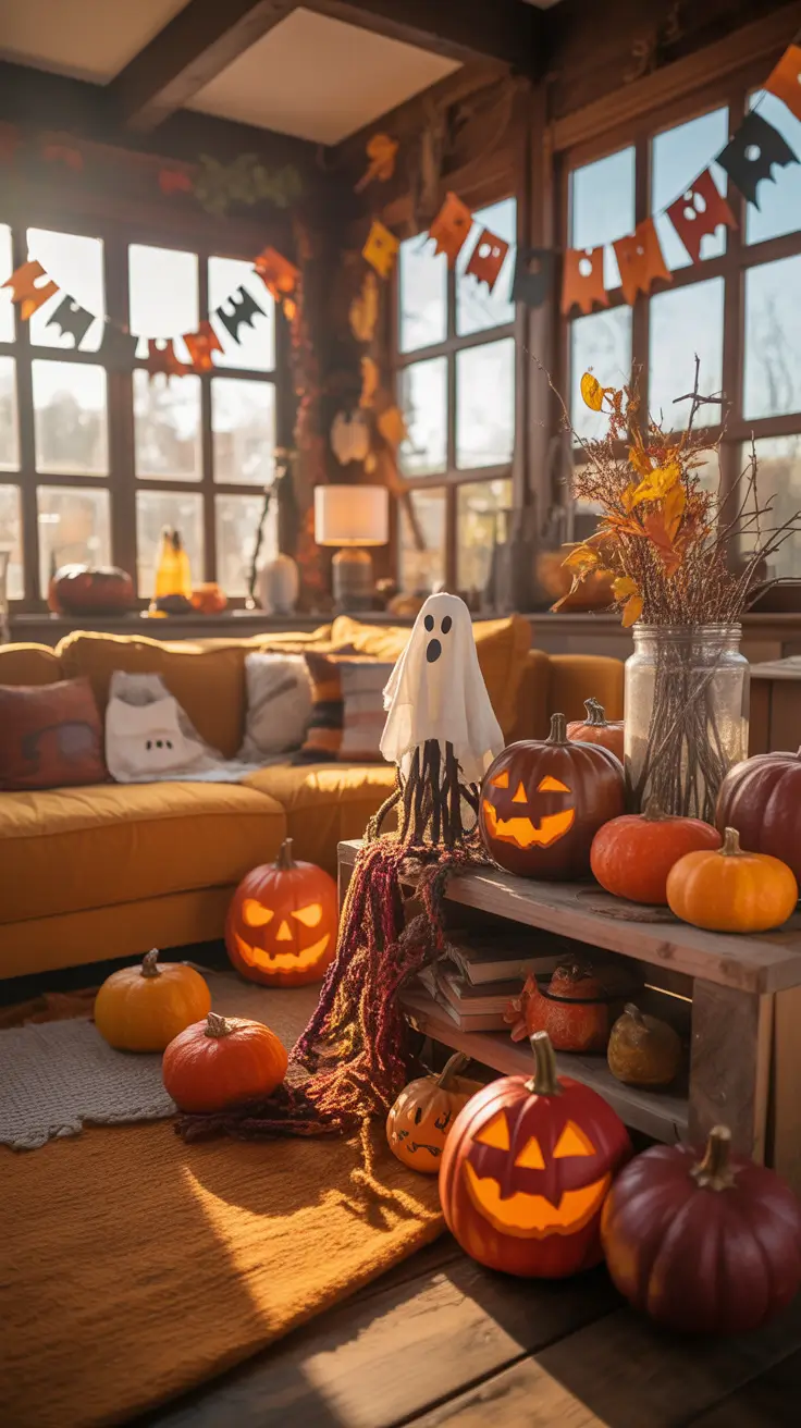 Warm Rustic Indoor Halloween Decor Ideas with Playful Details