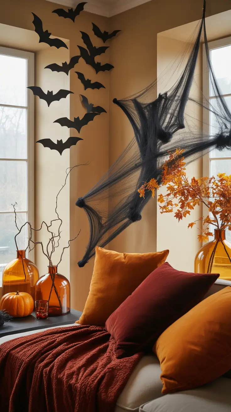 Bat And Web Indoor Halloween Decor Ideas That Feel Modern Not Childish