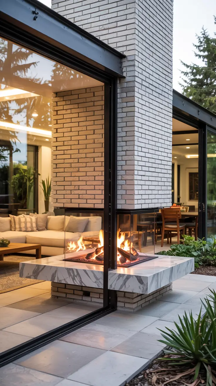 indoor - outdoor living room 2026 Double Sided Fireplace Ideas For Indoor–Outdoor Living