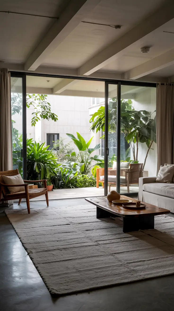 indoor - outdoor living room 2026 Balcony Ideas