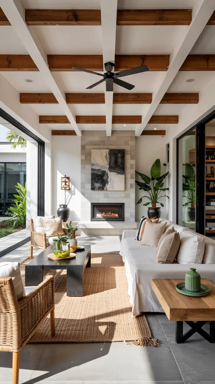 indoor - outdoor living room 2026 Indoor Outdoor Fireplace Layout