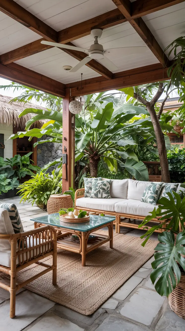 indoor - outdoor living room 2026 Tropical Green Living Room