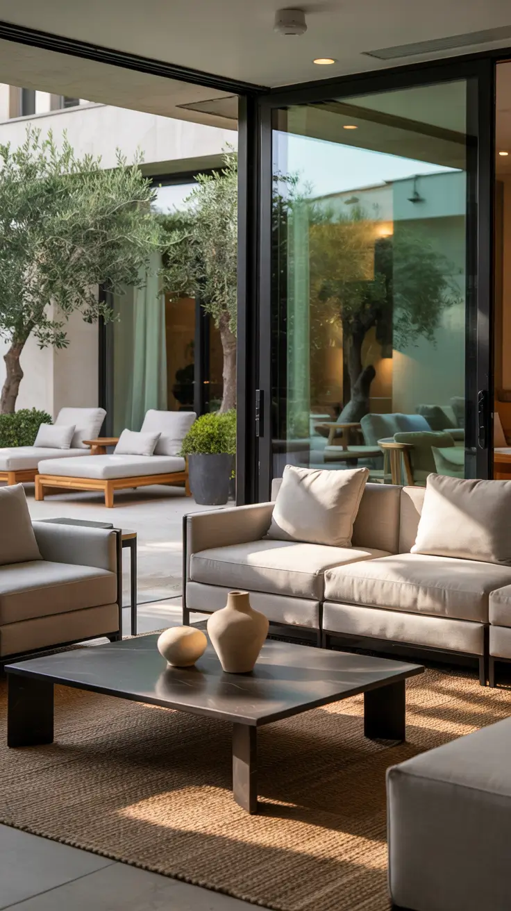 indoor - outdoor living room 2026 Minimalist Patio Flow