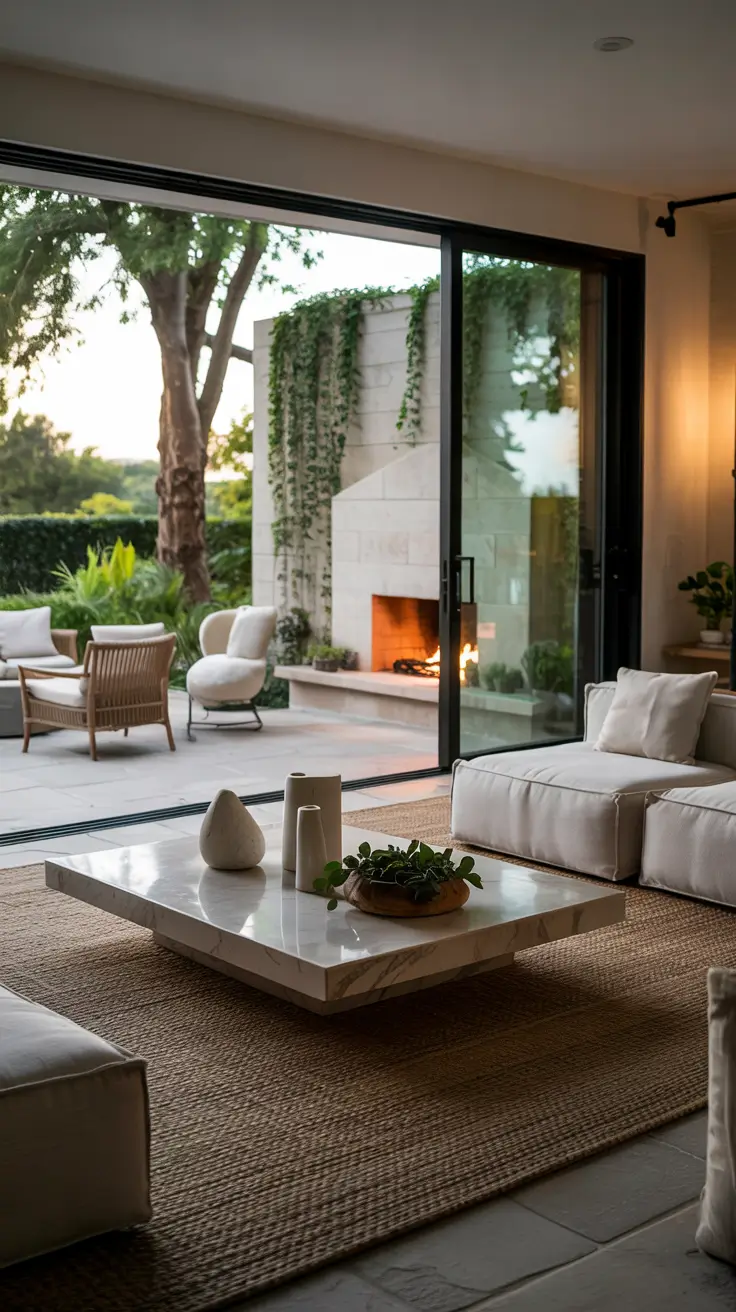 indoor - outdoor living room 2026 Indoor Outdoor Fireplace Flow