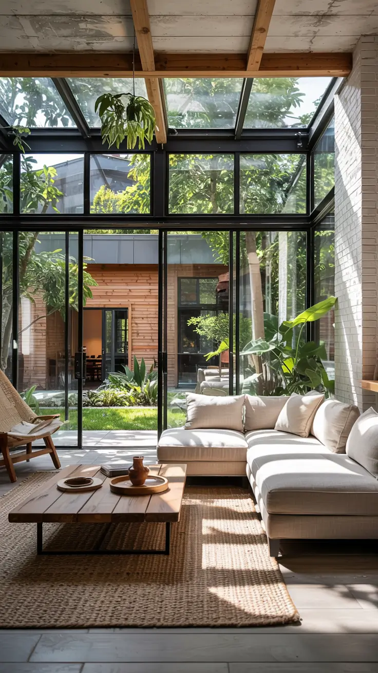 indoor - outdoor living room 2026 Glass Wall Living Rooms That Open To Nature