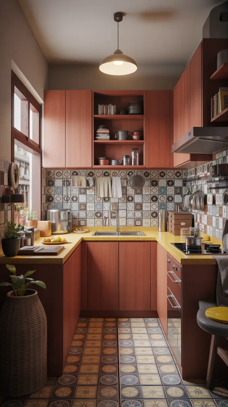 Kitchen Inspiration Ideas 2026 23 — Cozy Retro Kitchen With Patterned Tiles