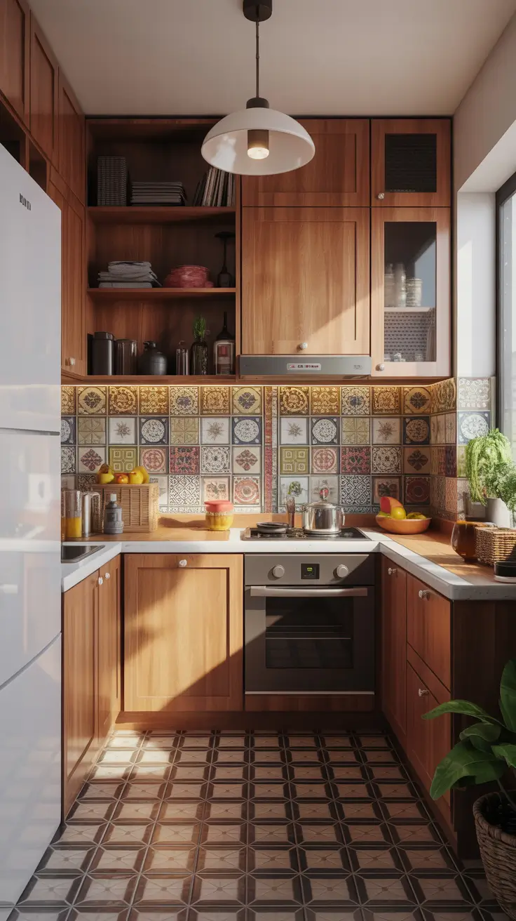 Kitchen Inspiration Ideas 2026 23 — Cozy Retro Kitchen With Patterned Tiles
