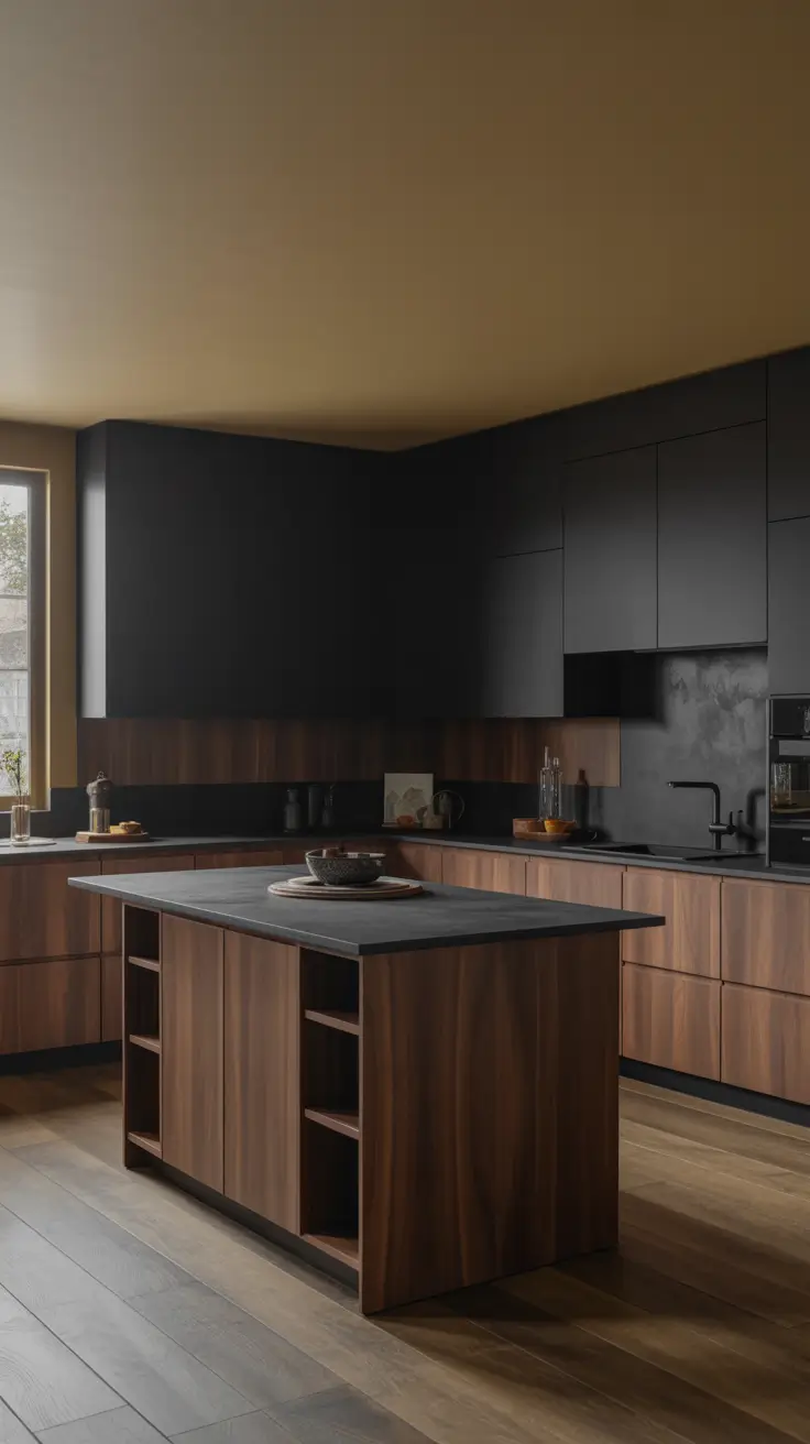 Kitchen Inspiration Ideas 2026 24 — Modern Dark Wood And Matte Black Kitchen