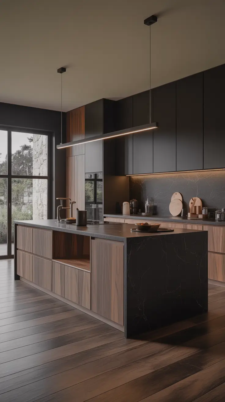Kitchen Inspiration Ideas 2026 24 — Modern Dark Wood And Matte Black Kitchen