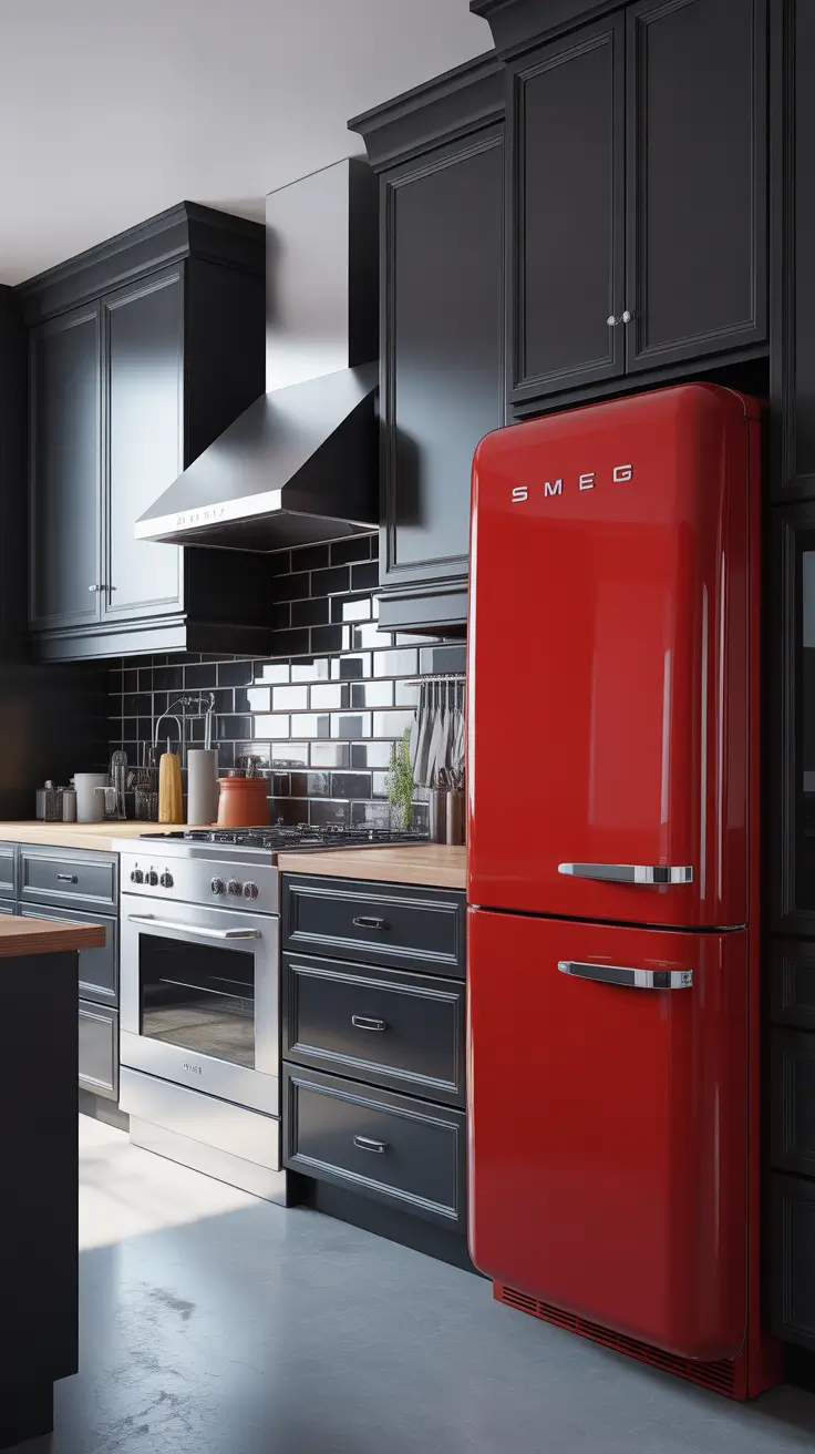 Kitchen Inspiration Ideas 2026 04 — Smeg Black Kitchen Ideas Inspiration With Red Smeg Accents