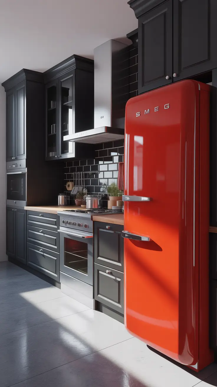 Kitchen Inspiration Ideas 2026 04 — Smeg Black Kitchen Ideas Inspiration With Red Smeg Accents