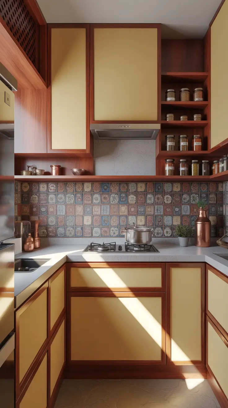 Kitchen Makeover Ideas 2026 Retro Kitchen With Patterned Tile Backsplash