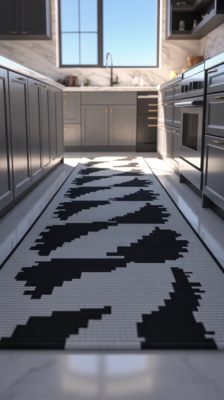 Modern Kitchen Runner Rugs Ideas With Bold Black And White Graphic Style