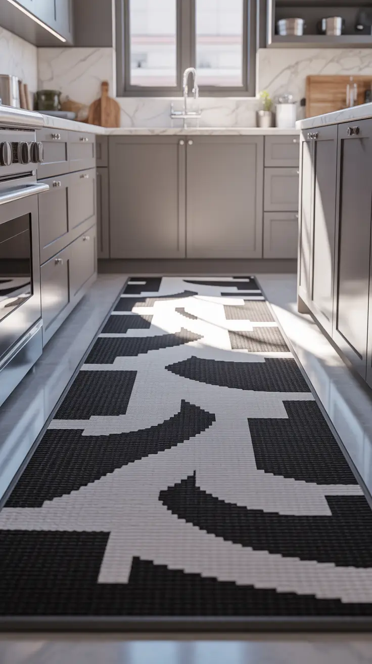 Modern Kitchen Runner Rugs Ideas With Bold Black And White Graphic Style
