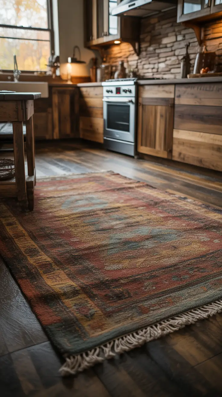 Rustic Kitchen Rugs Ideas With Warm Vintage Colors And Cozy Cabin Mood