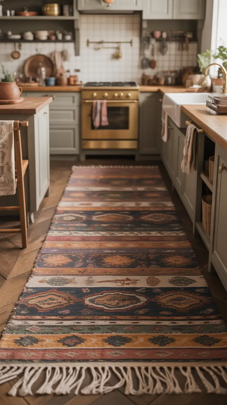 Kitchen Runner Rugs Ideas With Green Color Accent For A Fresh Natural Look