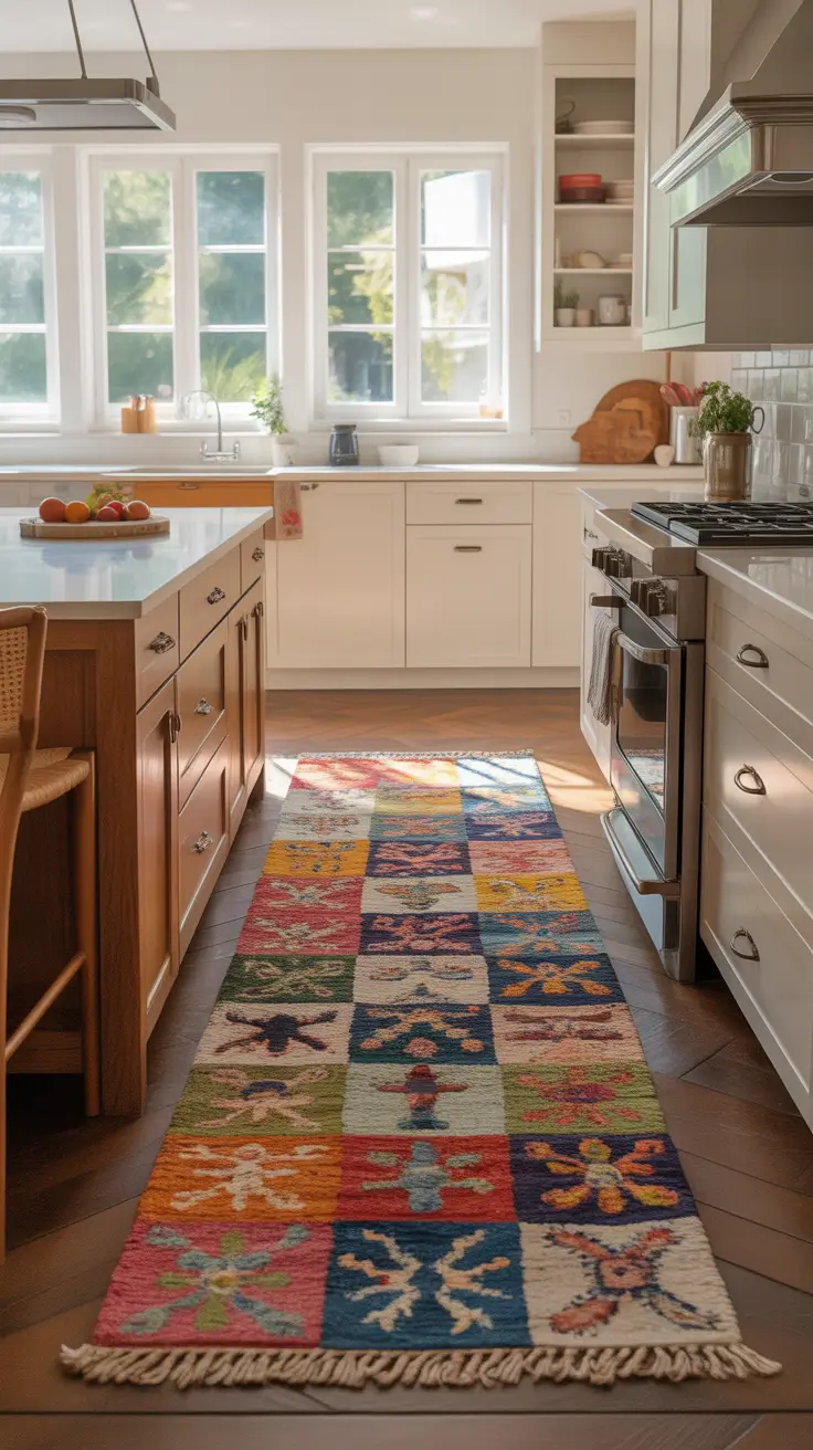 Kitchen Runner Rugs Ideas With Patchwork Color Blocks For A Playful Statement