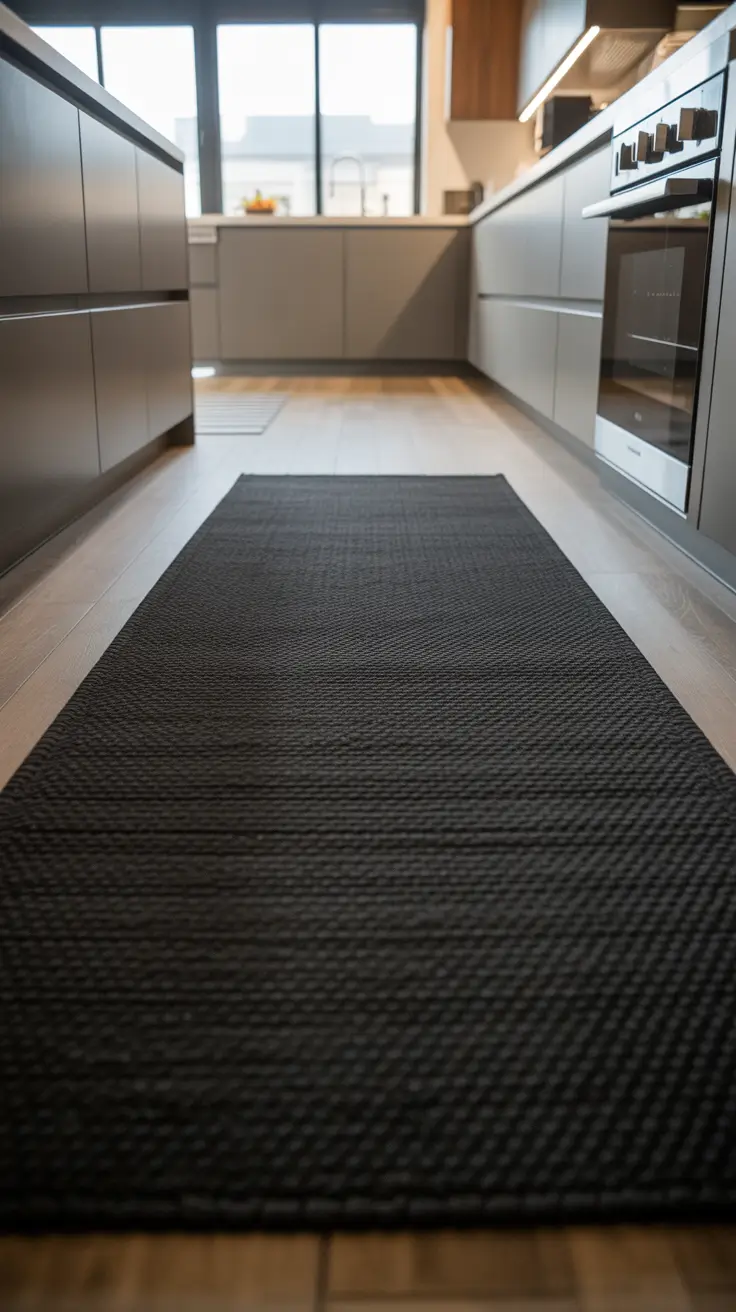 Kitchen Runner Rugs Ideas With Sleek Black Rug For A Modern High Contrast Kitchen