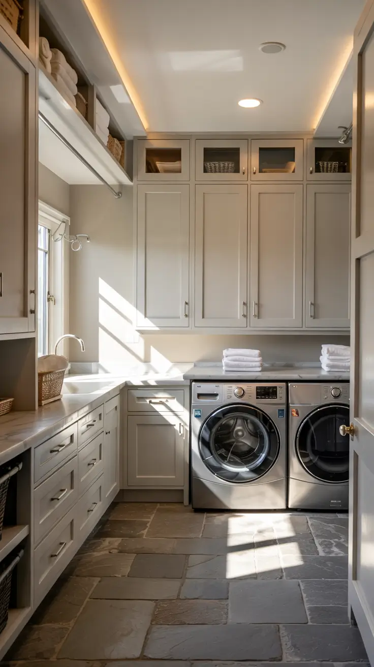 Laundry Room Makeover Ideas 2026 Classic Neutral Laundry Room Ideas Makeover With Custom Built-In Storage