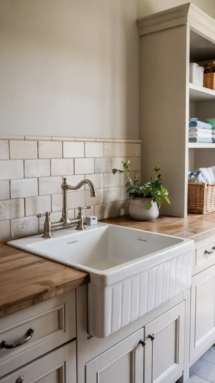 Laundry Room Makeover Ideas 2026 Farmhouse Laundry Room Sink Makeover Ideas With Subway Tile And Brass Fixtures