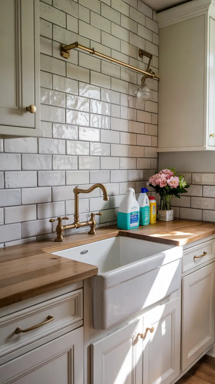 Laundry Room Makeover Ideas 2026 Farmhouse Laundry Room Sink Makeover Ideas With Subway Tile And Brass Fixtures
