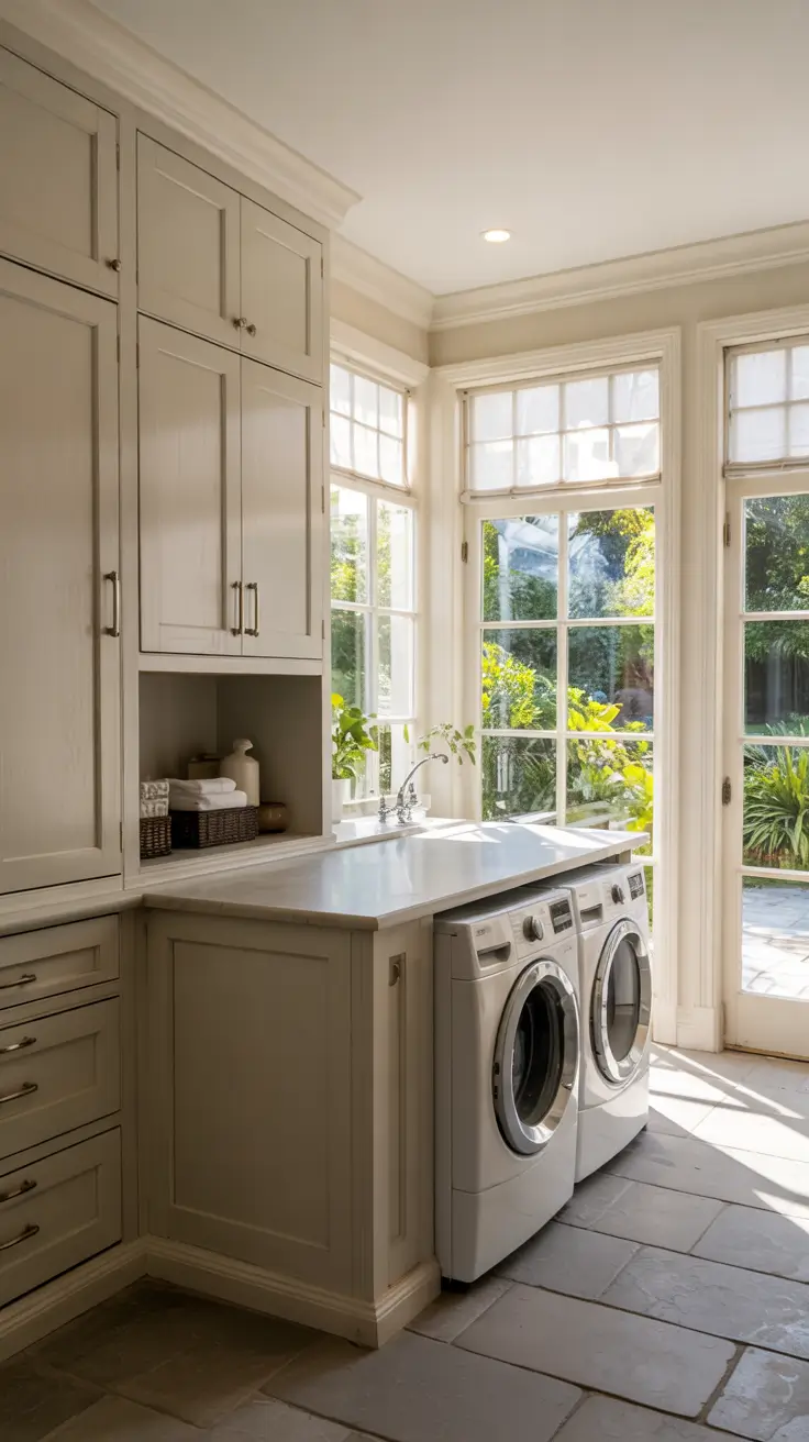Laundry Room Makeover Ideas 2026 Bright Transitional Laundry Room With Garden Views