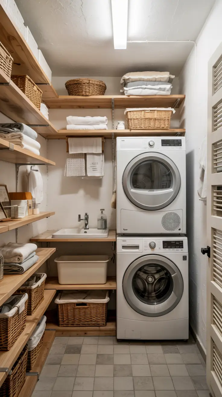 Laundry Room Makeover Ideas 2026 Narrow Galley Laundry Room With Vertical Storage